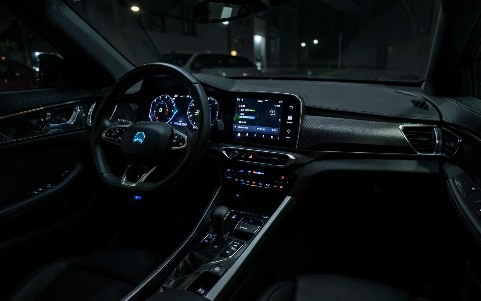 Placeholder electric vehicle interior at night